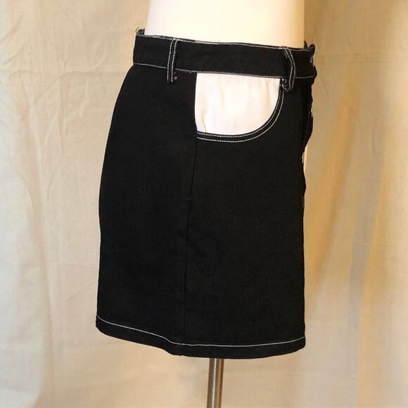 Shein Black White Button Front Denim Skirt L - Picture 4 of 7